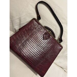 Vintage Avon Faux Lizard Skin Purse In Oxblood Red with Gold Hardware and Chain